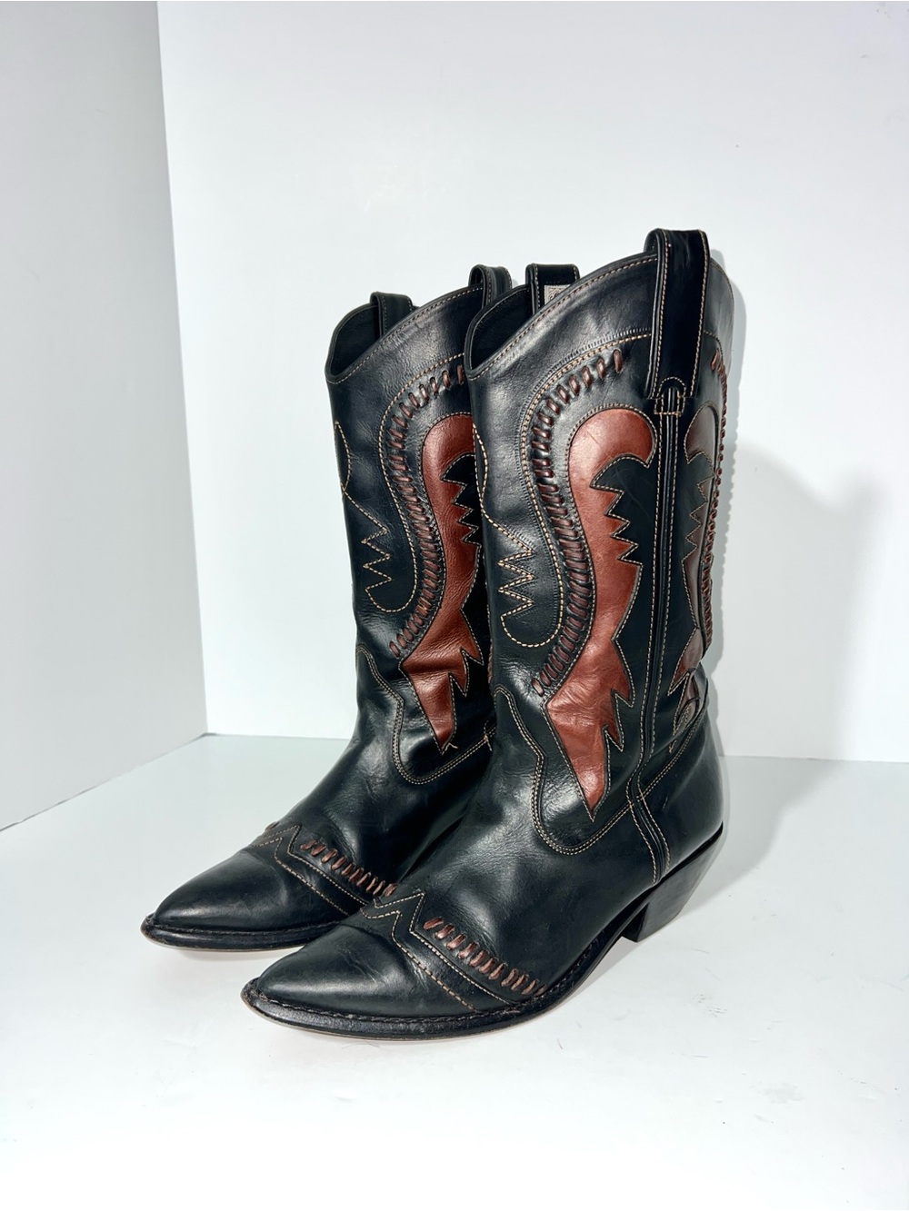 Circle S Brown & Black Leather Women's Western Cowgirl Boots Sz 9